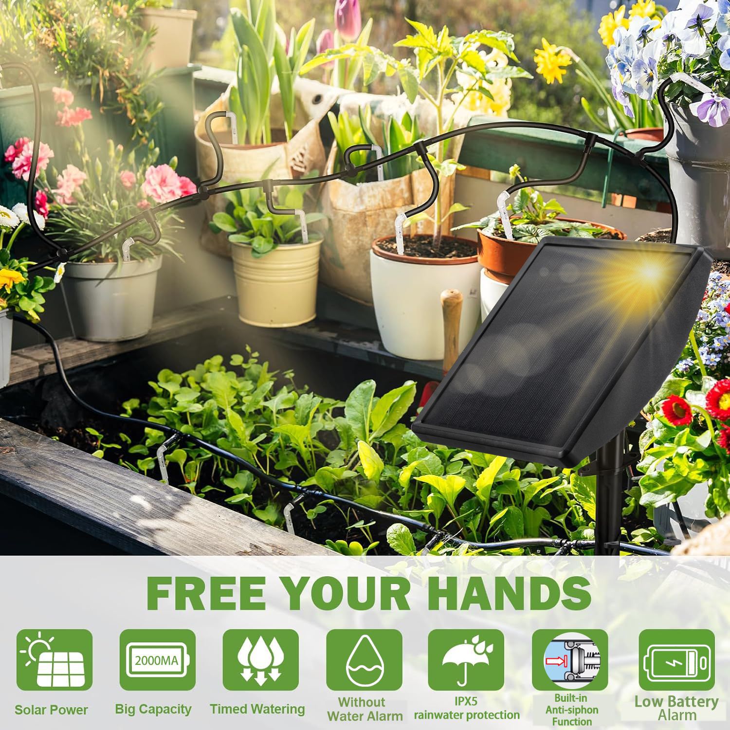 Cross-border Solar-powered Rechargeable Water Storage Pump, Lazy Person's Flower Watering Device, Garden Greenhouse_voghion.com