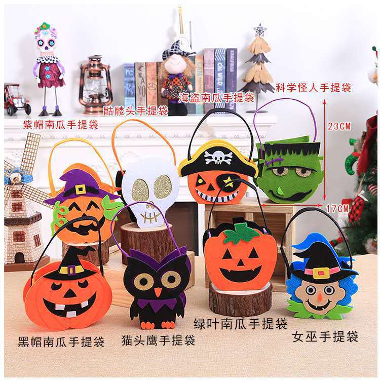 批发万圣节糖果袋鬼节毛毡手提南瓜袋礼品袋立体无纺布装饰道具