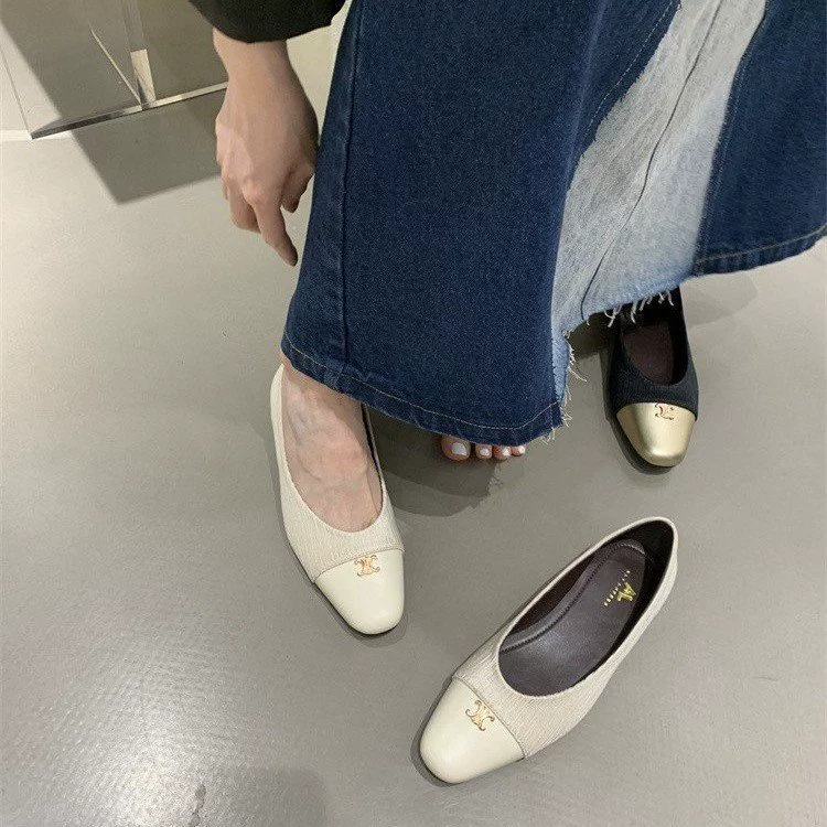 Chanel Style 2023 Новые одиночные туфли во французском стиле, лоферы на плоской подошве, черные золотые, подходящие по цвету, туфли Мэри Джейн, женские туфли на мягкой подошве