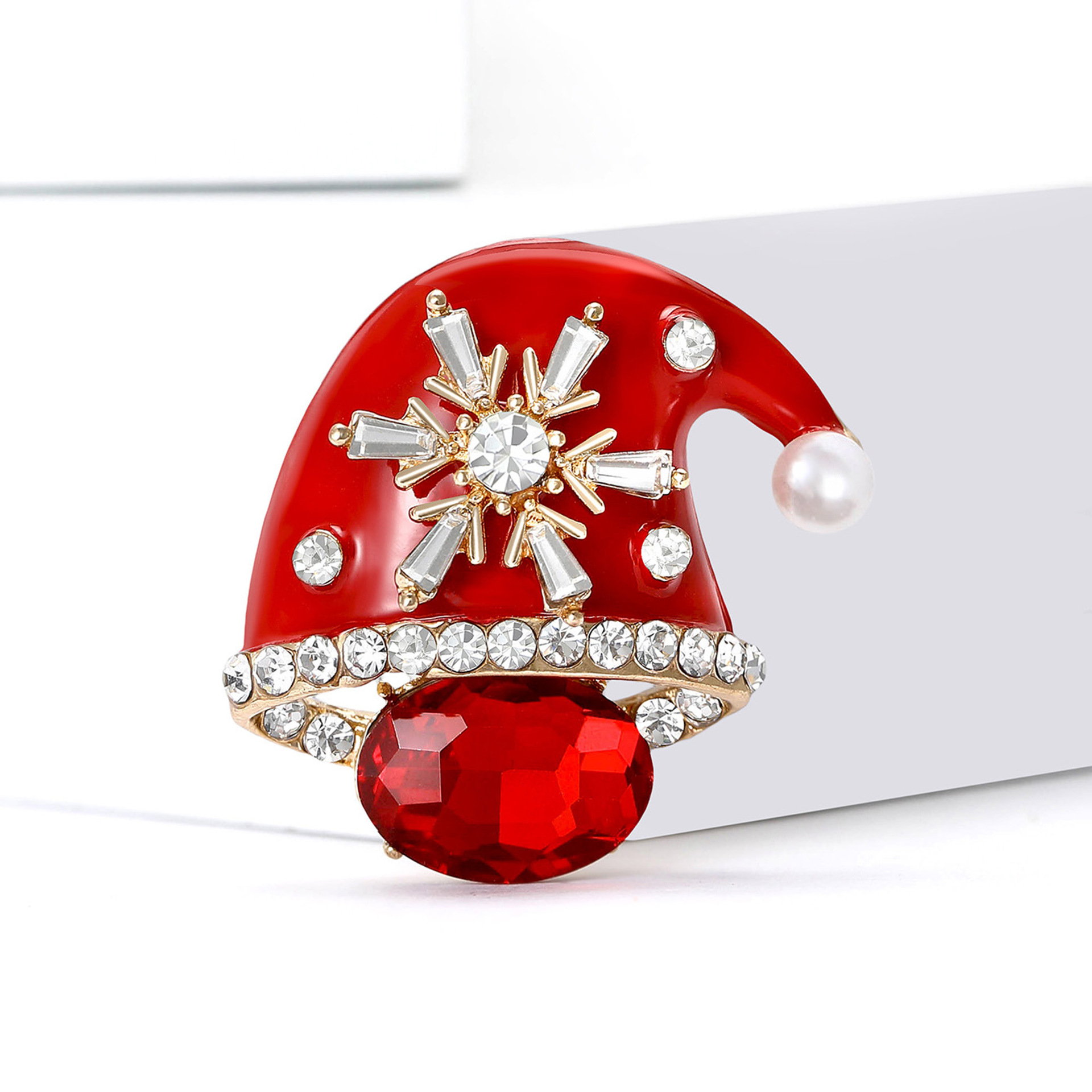 New European and American Creative Alloy Diamond-Encrusted Enamel Christmas Hat Brooch Simple and Versatile Men's and Women's Clothing Corsage Jewelry Pin