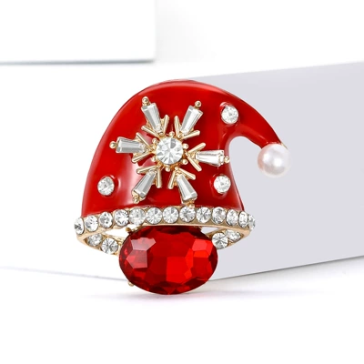 Yaxa sancaqları Diamond-Encrusted Enamel Christmas Hat Brooch Simple