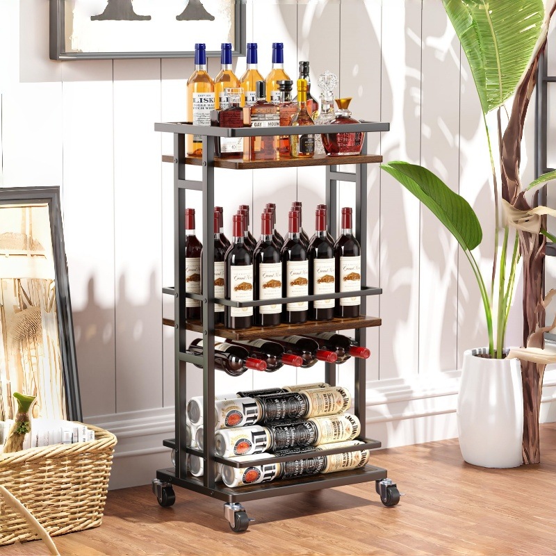 European-Style Creative Multi-Layer Wine Storage Display Rack, Household Floor-Standing Movable Storage Cart, Storage Rack, Wine Rack