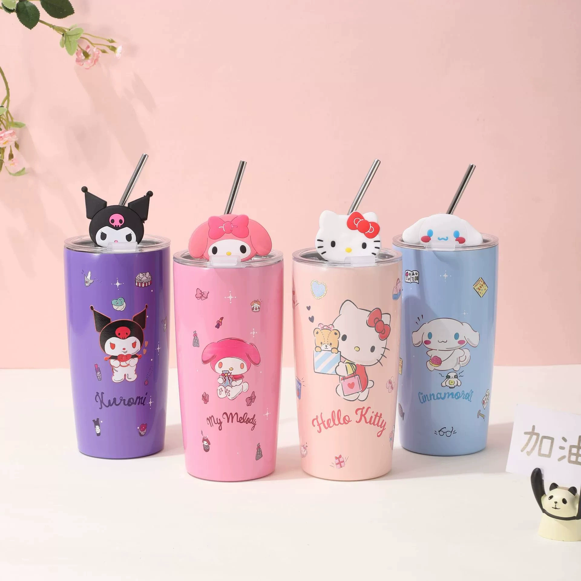Кофейная соломинка Sanrio, мультяшный стакан из нержавеющей стали с милой силиконовой фигуркой