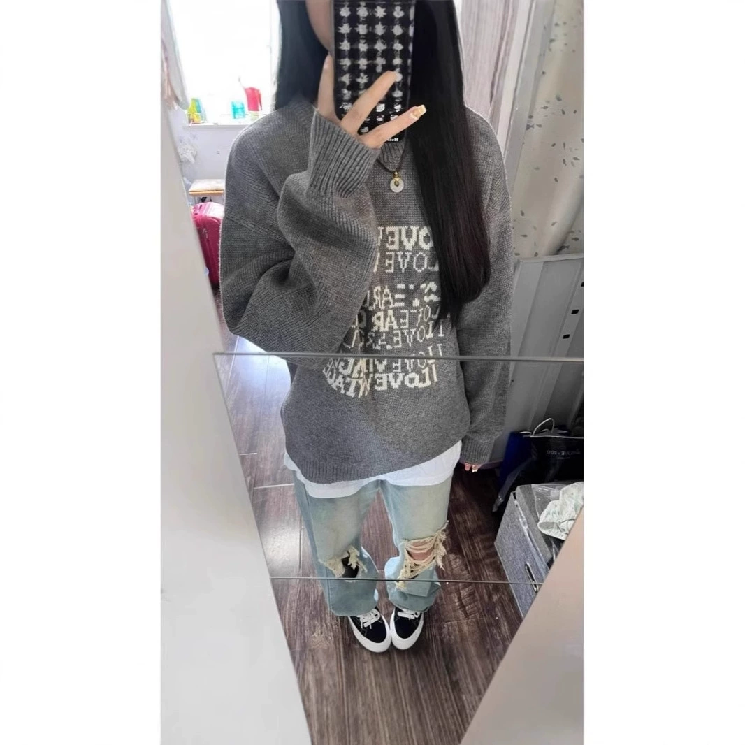 Ретро вязаный демисезонный свитер, американский стиль, oversize