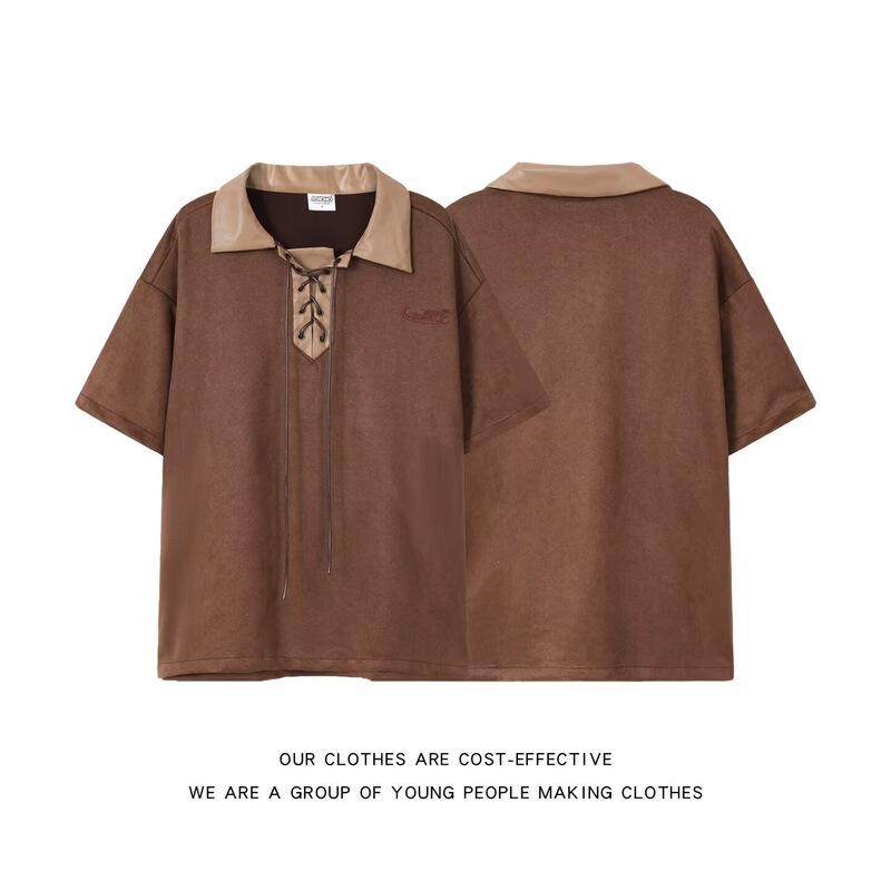 2026 Summer New Style Loose-Fitting American Retro Trendy Brand British Yuppie Style Polo Shirt Short-Sleeved T-Shirt for Men Brown