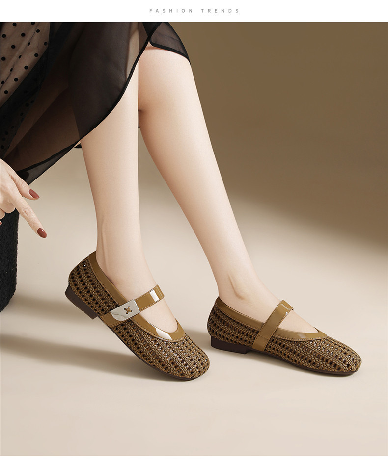 Giày Mary Jane nữ đế bệt mũi tròn, mặt lưới rỗng dệt, gót 1.5 cm — JST 6057 Màu cà phê theo chiều cao 1.5cm, JST 6057 Màu be và chiều cao 1,5cm chi tiết 13
