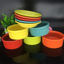 批发出口色釉彩色条纹柳条盅陶瓷蛋糕烤碗蘸料陶瓷碗烘焙模具瓷碗