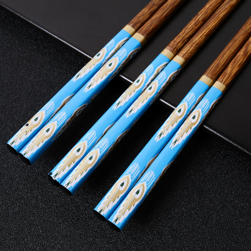 Palillos de madera de ala de pollo, película floral impresa de madera maciza para el hogar, cola de pavo real, sin pintura, sin cera, spot al por mayor, LOGO personalizable