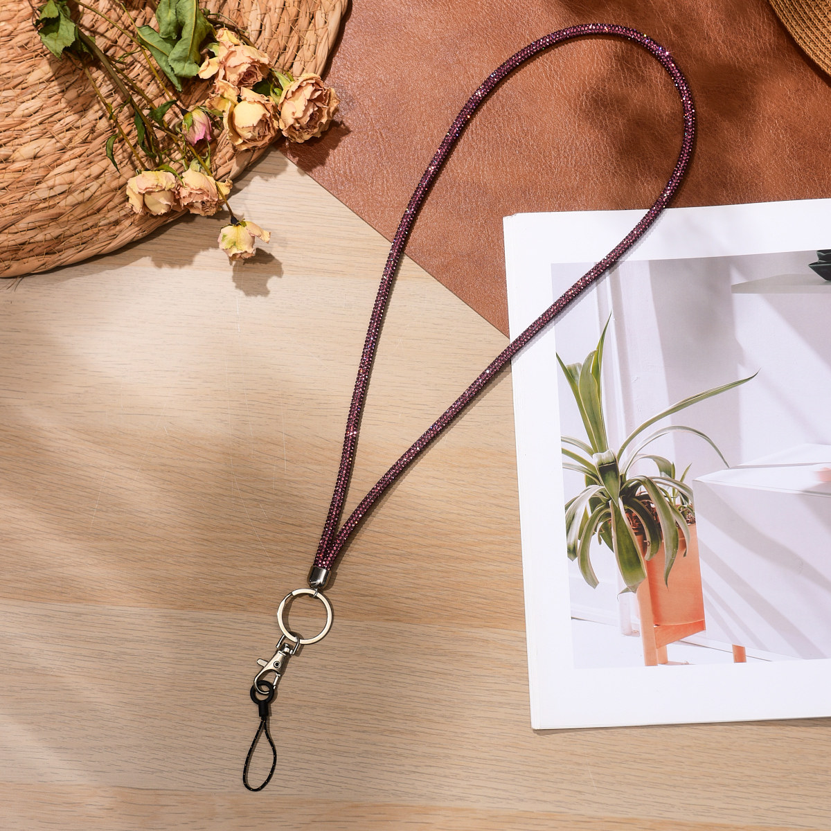 퍼플 - 풀 다이아몬드 행잉 체인 + 랍스터 걸쇠 + 행잉 로프 - 행잉 넥 스타일