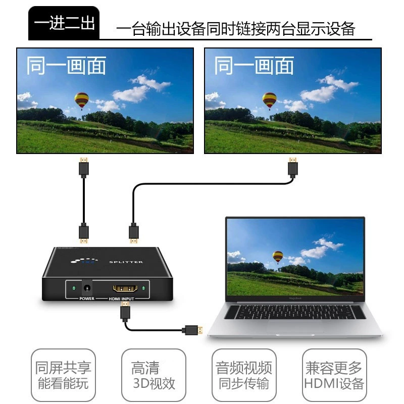 Cross -border explosion HDMI allocation device one point two computers one in two*2K video divisor 1 point 2 points frequency