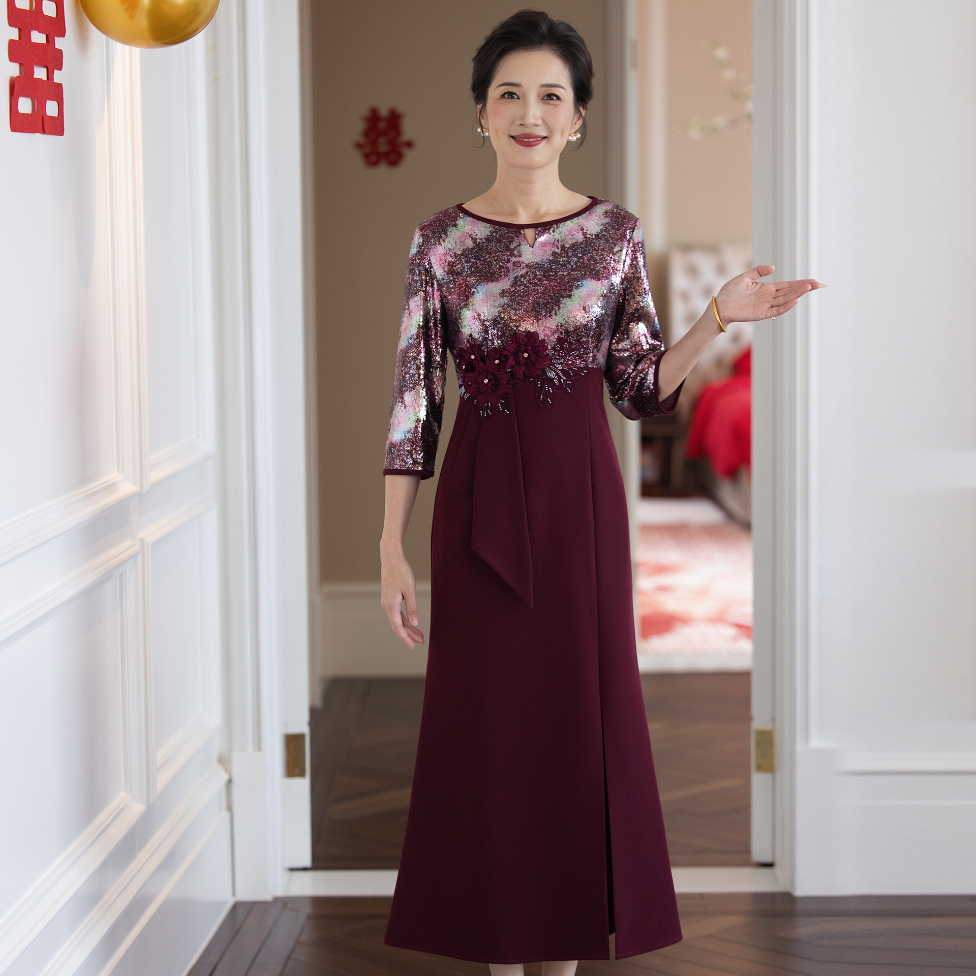 Zhili's Elegant and Stylish 2026 New Model Modified Qipao for Mother-In-Law's Wedding Banquet, Long Dress That Covers the Belly, Plus Size