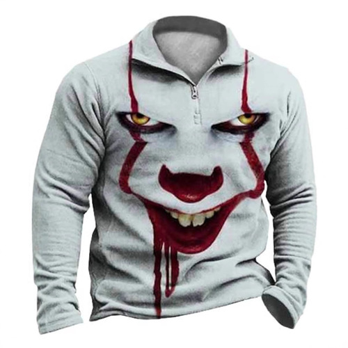 Cross-border E-commerce: Men's Zip-Up Sports Pullover with 3D Printing, Personalized Long-Sleeved T-Shirt in European and American Style