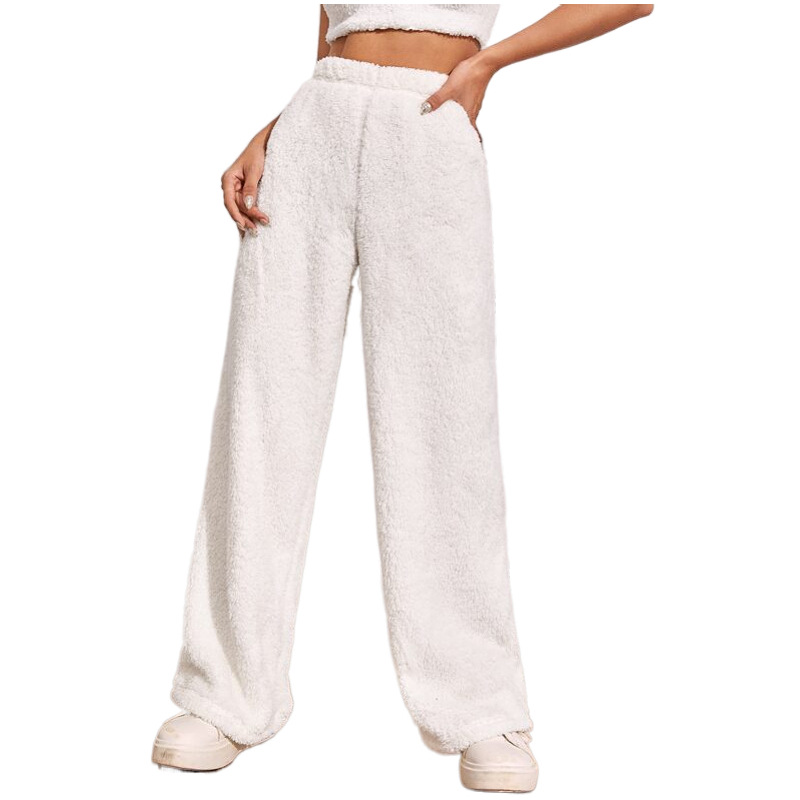 2023 Comercio exterior europeo y americano nuevo Otoño e Invierno color sólido moda felpa pantalones casuales sueltos piel cómoda terciopelo pantalones calientes