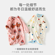 婴儿秋冬季衣服加厚加绒外出服宝宝冬装法兰绒连体衣抱衣睡袍哈衣