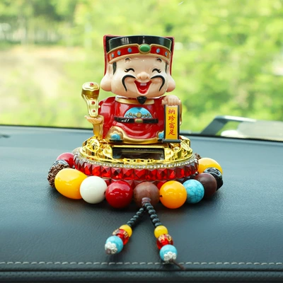 Solar Five-Way God of Wealth Ornaments — Car ornaments - solar-powered-god-of-wealth-red-diamond-west-road-god-of-wealth-bodhi-gear-beads
