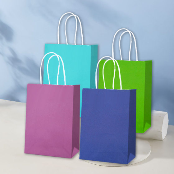 in stock Macaron Solid Color White Kraft Paper Bag Baking Milk Tea Takeaway Packing Bag Clothing Gift Packing Tote Bag