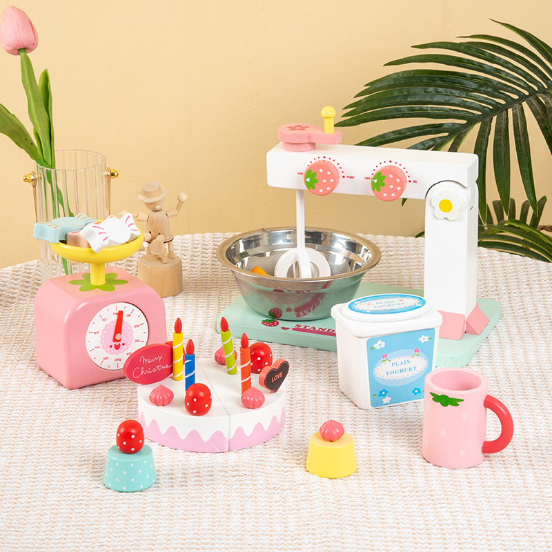 Children's Early Education Simulation Strawberry Egg Beater Cake Cutting and Playing House Family Interactive Educational Kitchen Toy