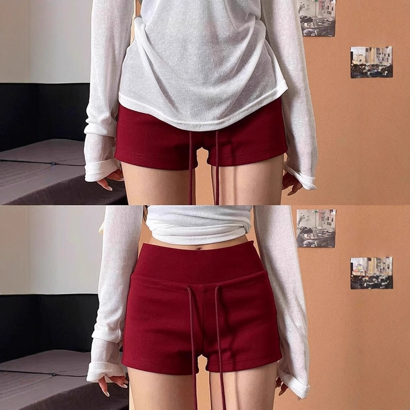 Cotton Huacan # Red Hot Girl Sports Shorts Women's Summer Petite Drawstring Yoga Hip-Covering Slimming Low-Waist Hot Pants