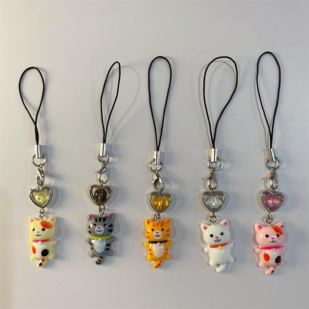 6g Weight Mobile Phone Chain, Keychain Classification 1 Piece Quantity Daily Occasion Resin Material Heart Shape, Cat Pattern Cute, IG Style Style 1 Piece Cute IG Style Heart Shape Cat Resin Mobile Phone Chain Keychain 无