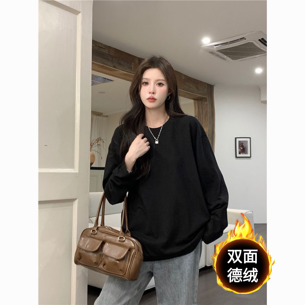 Otoño y invierno deben pesarse más camiseta de base de terciopelo de doble cara de mujeres coreanas de terciopelo de doble cara grueso camiseta de manga larga de terciopelo de doble cara image 1