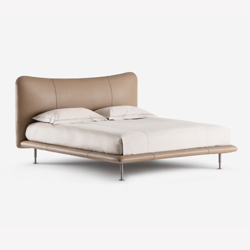 Byai top-layer yellow cowhide floating genuine leather bed bedroom furniture modern minimalist soft cushion internet celebrity designer tall bed