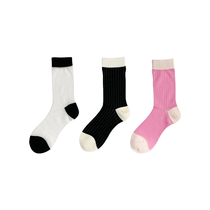 Calzini sottili in cotone a righe rosa a tinta unita da donna, a metà polpaccio, 2025d Ins, coordinati, primavera-autunno_voghion.com
