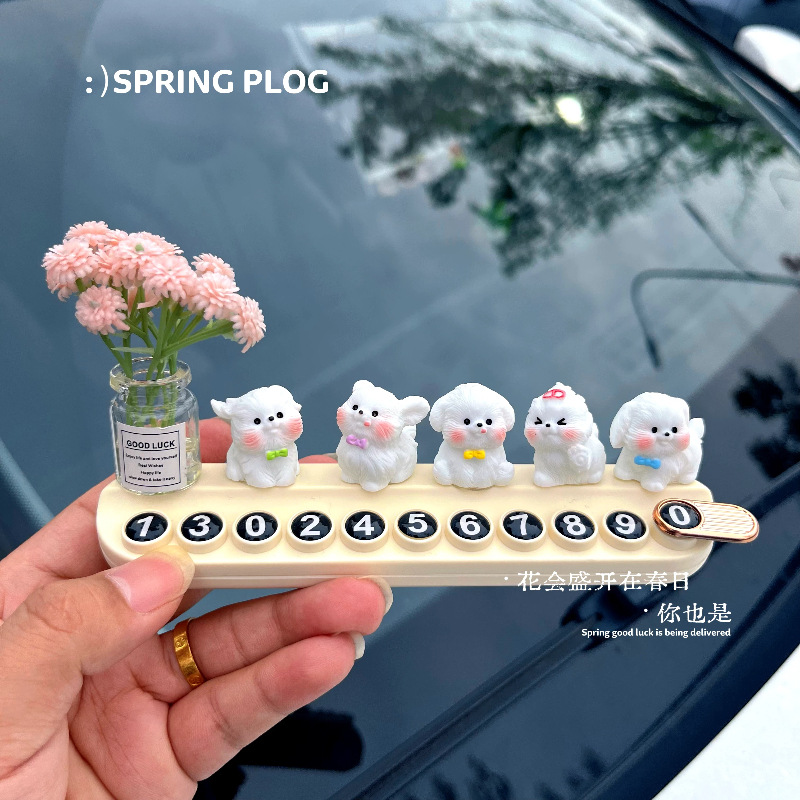 Cute Maltese Dog Temporary Parking Sign for Car Interior Decoration