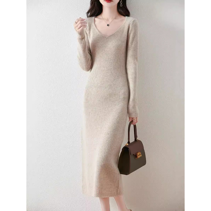 Autumn and Winter New Women's Wool dress Slim-fit Long Dress Hip Sweater Dress Super Long Base Knee-length Knitted Long Dress Autumn and Winter New Women's Wool dress Slim-fit Long Dress Hip Sweater Dress Super Long Base Knee-length Knitted Long Dress
