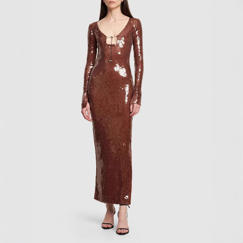 Cross-border Sexy Long Sleeve Sequin dress European and American Fashion Tight High Street Party Club Evening Dress