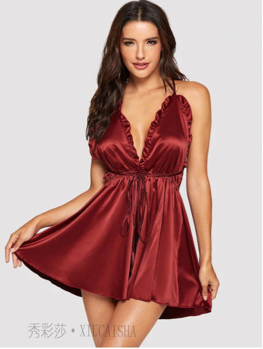 Backless Sling Babydoll Nightgown with Thong, Shrimp Pink, XXL — detail image 1