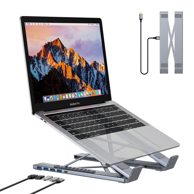Cross-Border New Product Aluminum Alloy Hub 4-in-1 Desktop Folding Stand, Adjustable Height Portable Computer Stand Cross-Border New Product Aluminum Alloy Hub 4-in-1 Desktop Folding Stand, Adjustable Height Portable Computer Stand