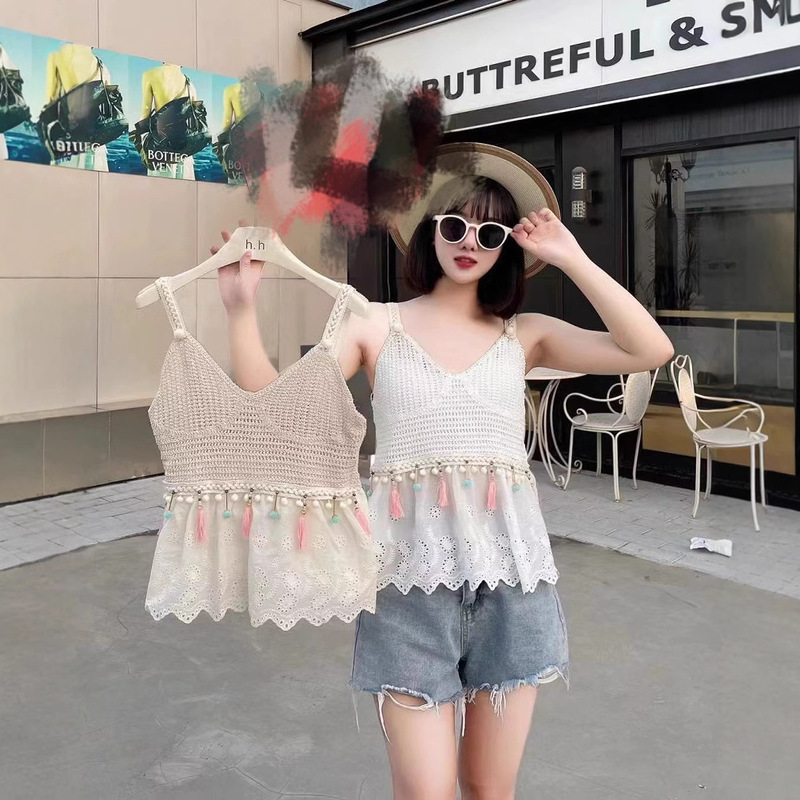 Special Clearance Bohemian Ethnic Style Hollow Short Camisole Vest Wear Women's Sleeveless Top