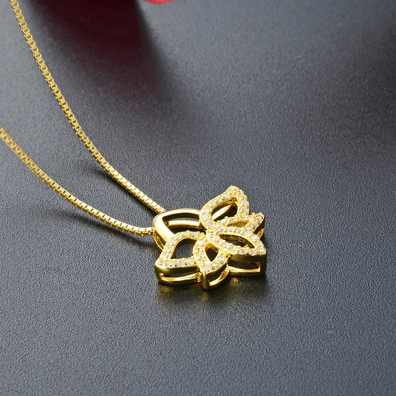 Transfronterizo Amazon venta caliente de plata esterlina 925 collar de hojas de piedra de piedra de lujo ligero de lujo de alto nivel colgante de hojas huecas