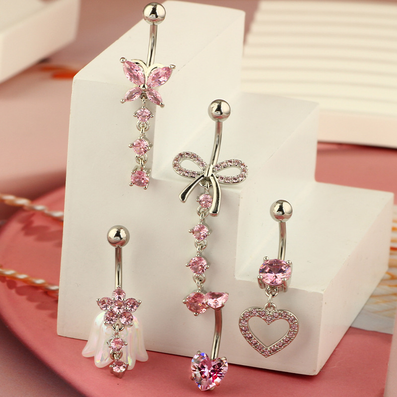 Belly Ring Classification 1 Piece Quantity 1 Piece Belly Rings Simple Style Heart Shape 304 Stainless Steel Inlay Zircon