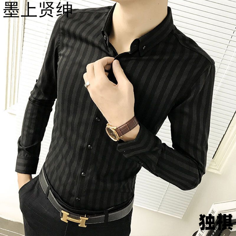 Camisas de manga larga para hombres Ropa de moda coreana para hombres guapos Tops de otoño para hombres de marca de moda Camisa larga a rayas casual