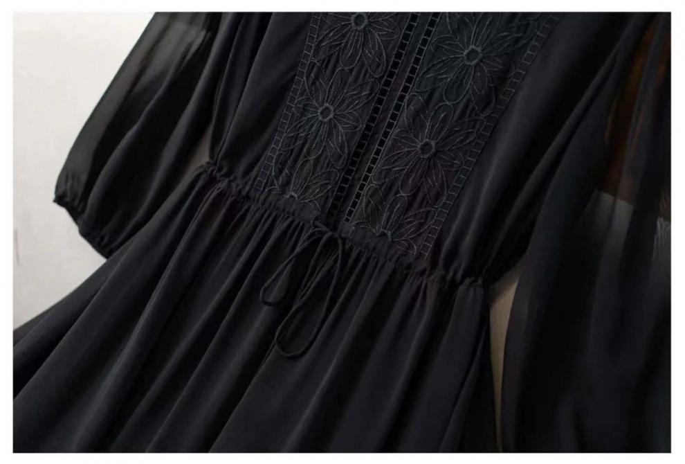 Elegant White Embroidered Chiffon Dress Loose Holiday Long Skirt V-neck Polyester Fabric A-line Silhouette New Style display picture 13