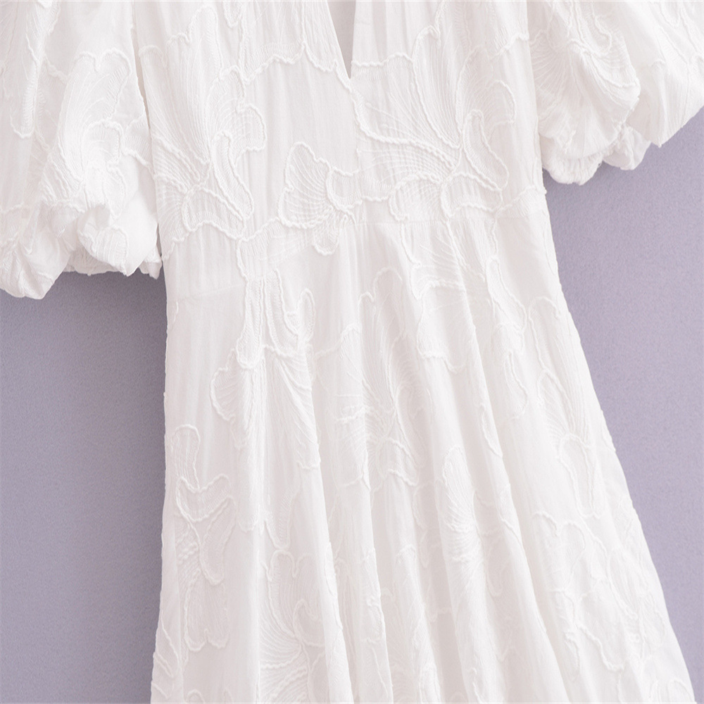 Polyester Fabric Type Wholesale Women's Casual Elegant Pleated Flower Daily V Neck Short Sleeve Sheath Dress