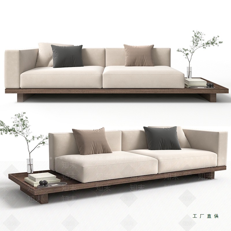 New Chinese Style Solid Wood Sofa B&B Hotel Chaise Longue Sofa New Style Recliner Leather Fabric Sofa with Antique Style