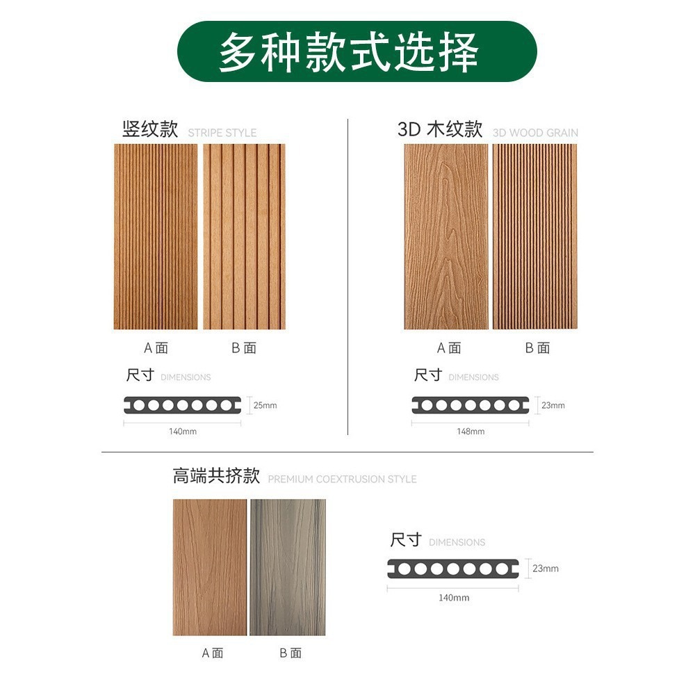 Suelo de Madera Plástica WPC con Orificios Redondos, para Exteriores, Patio, Camping, Autoinstalable, Anticorrosivo, Venta al por Mayor de Fábrica en Foshan image 5