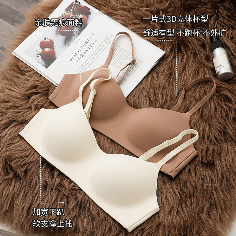 Cross-Border One-Piece Seamless Glossy Thin No-Wire Small Breast Anti-Sagging Half-Cup Bra Sprite Underwear for Women