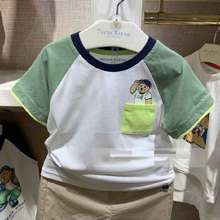 现货TKRA216302O 夏季新款撞色飞机袖卡通印花T恤男童棉短袖T恤|ms