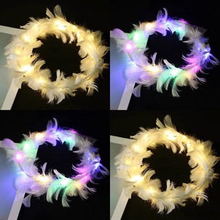 New luminous goose feather Garland Angel Feather flash headdress Internet celebrity chicken feather headband night market push scan code gift