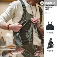 马登工装美式复古多口袋无袖尼龙马甲背心户外机能两用挎包外套男
