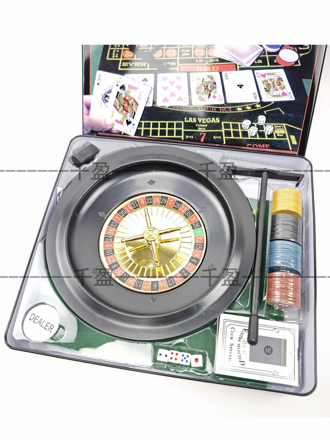 5 - en - 1 caja de hojalata chips set chips ruleta poker 100 chips 4 dados 2 manteles de mesa