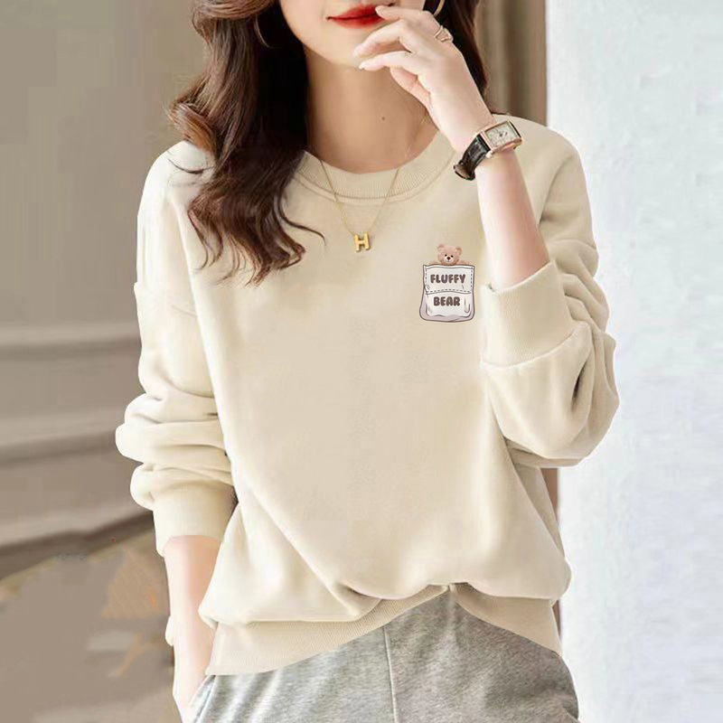 High-End Apricot Sweatshirt for Women 2025 Autumn and Winter New Printed Velvet Thickeneded Cotton Top High-End Apricot Sweatshirt for Women 2025 Autumn and Winter New Printed Velvet Thickeneded Cotton Top