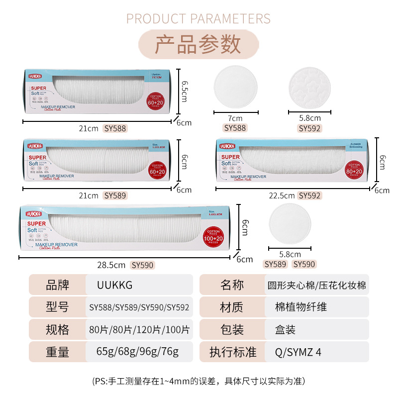 UUKKG aumenta el algodón de maquillaje de grasa redonda de algodón de limpieza de bordes, la serie de cajas de algodón redondo suministrada exclusivamente a través de fronteras