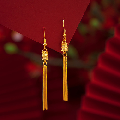 Wholesale Japanese and Korean fashion internet celebrity small waist stud earrings Women's Vietnamese sand gold small waist tassel earrings