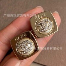 对版实拍香家字母双C满钻几何方块耳钉女小众设计感甜美耳饰批发