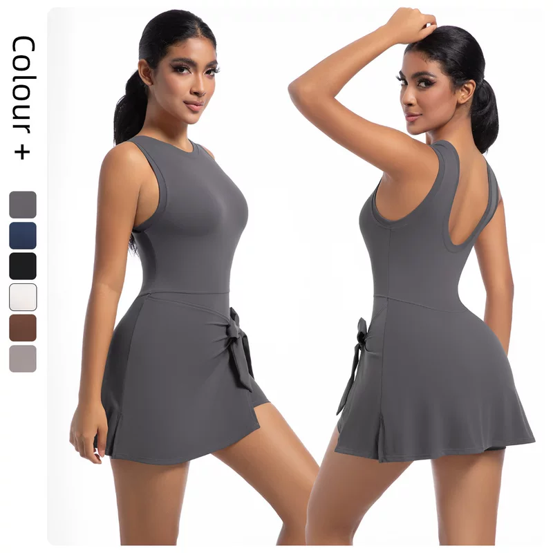(Cross-border trading), protective underware sleevless, sports breathable travel dress, elastic tennis yoga clothing, skirt, European style, backless