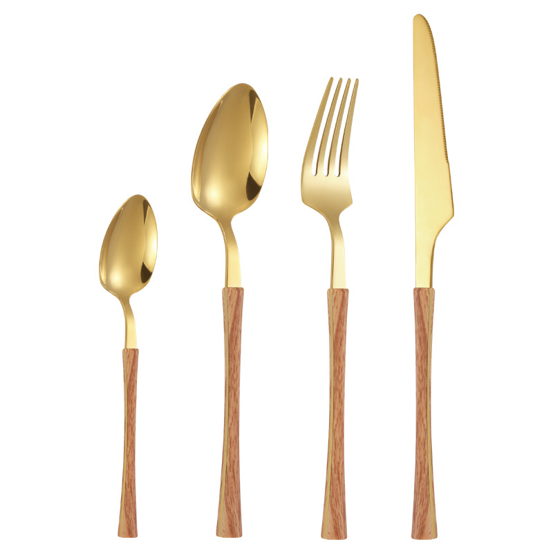 Creativo 430 imitación de acero inoxidable mango de madera cuchillo tenedor cuchara occidental carne cena cuchillo comida principal cuchara comida Internet celebridad vajilla postre cuchara